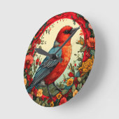 Von lebendigen Blume Gerahmter Vogel Runde Wanduhr (Winkel)