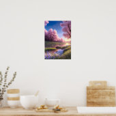 Von Lila Blüten eingewachsener Fluss Poster (Küche)