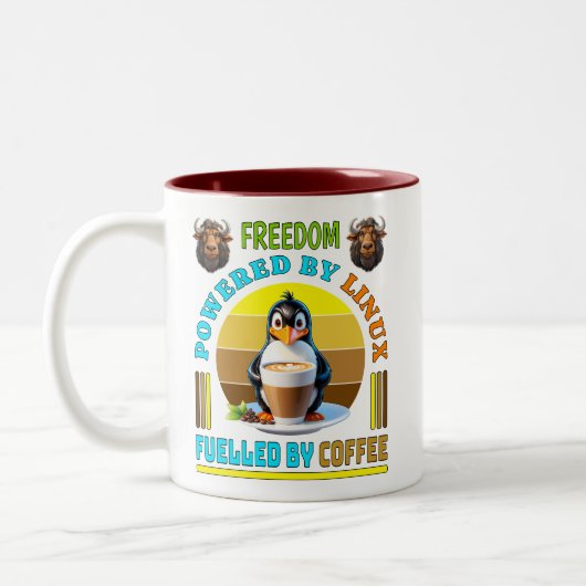 Von Linux angetrieben - mit Kaffee gespeist Zweifarbige Tasse (Links)
