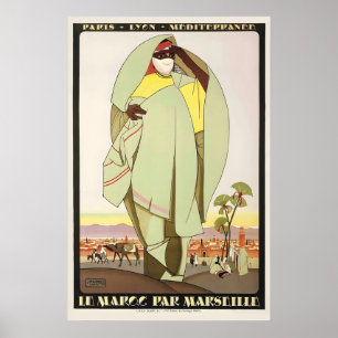Von Marokko nach Marseille Frankreich Vintage Reis Poster