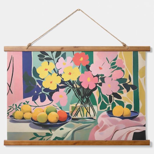 Von Matisse Inspiriert, lebendige Blume Wandteppich Mit Holzrahmen (Vorne)