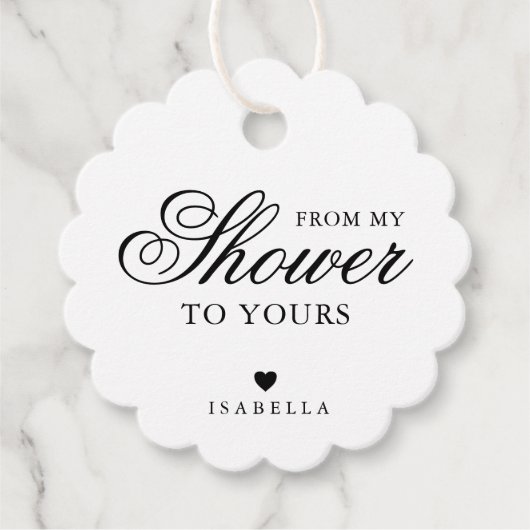 Von meiner Dusche zu deinem kalligraphischen Braut Geschenkanhänger (Vorderseite)