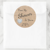 'Von meiner Dusche zu deiner' Burlap, Sugar Scrub Runder Aufkleber (Tasche)