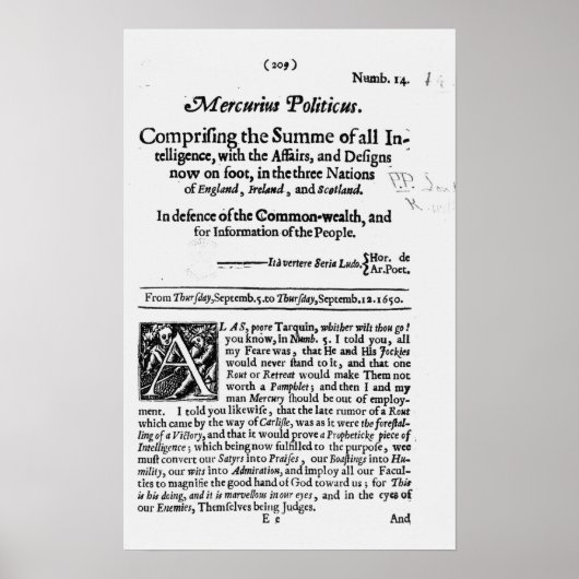 von "Mercurius Politicus" Poster (Vorne)