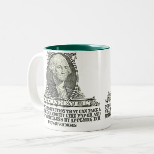 Von Mises auf Papiergeld Zweifarbige Tasse (Vorderseite Links)