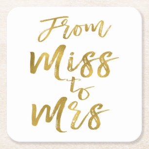 Von Miss zu Brautparty Party Gold Foil Rechteckiger Pappuntersetzer