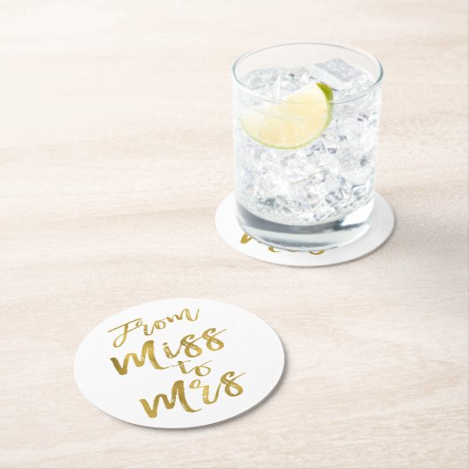 Von Miss zu Brautparty Party Gold Foil Runder Pappuntersetzer (Vor Ort)