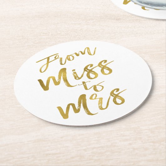 Von Miss zu Brautparty Party Gold Foil Runder Pappuntersetzer (Angewinkelt)