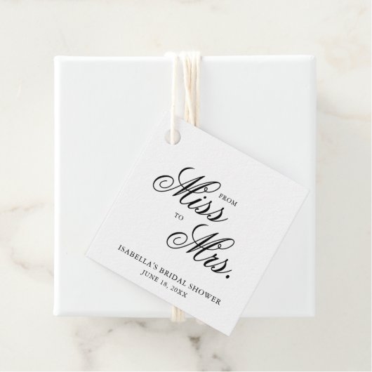 Von Miss zu Frau Elegant Calligraphy Brautparty Geschenkanhänger (Beispiel)