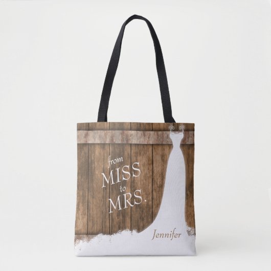 Von Miss zu Frau im rustikalen Holzstil Tasche (Vorderseite)