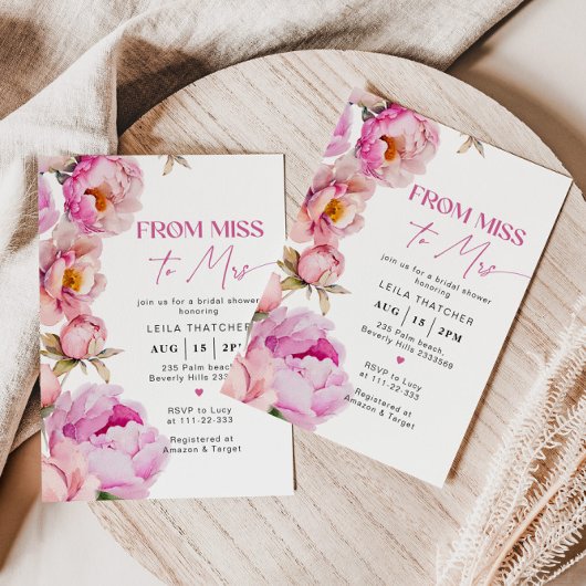 Von Miss zu Mrs. bright Pink Brautparty Einladung