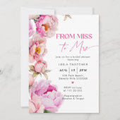 Von Miss zu Mrs. bright Pink Brautparty Einladung (Vorderseite)