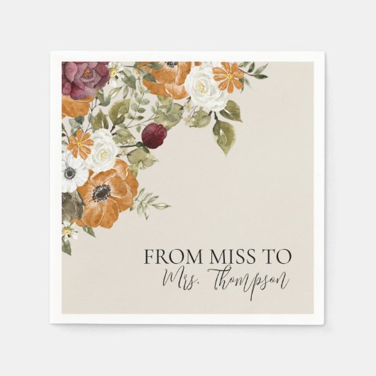 Von Miss zu Mrs Fall Ivory Brautparty Paper Serviette (Vorderseite)