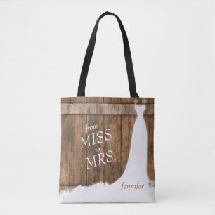 Von Miss zu Mrs. im rustikalen Holzstil Tasche