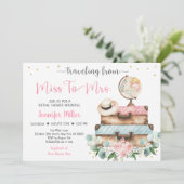 Von Miss zu Mrs. Pink Floral Travel Brautparty Einladung (Stehend Vorderseite)