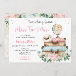Von Miss zu Mrs. Pink Floral Travel Brautparty Einladung