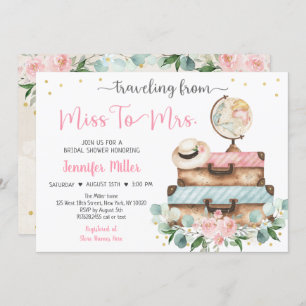 Von Miss zu Mrs. Pink Floral Travel Brautparty Einladung