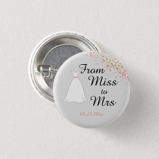 Von Miss zu Mrs. Pink Glitzer Bride Button (Vorne & Hinten)