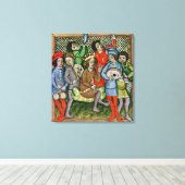 Von Musikern umgebene gekrönte Figur Leinwanddruck (Insitu (Holzboden))