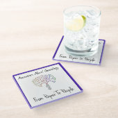 Von Papier zu Menschen Logo, blau Glasuntersetzer (Schrägansicht)