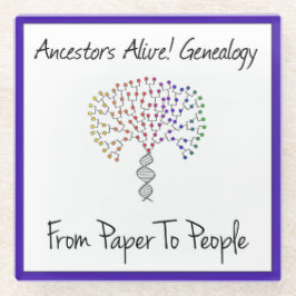 Von Papier zu Menschen Logo, blau Glasuntersetzer