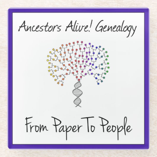 Von Papier zu Menschen Logo, blau Glasuntersetzer (Vorderseite)