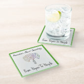 Von Papier zu Menschen Logo, grün Glasuntersetzer (Schrägansicht)