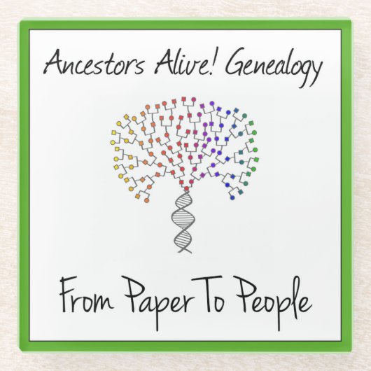 Von Papier zu Menschen Logo, grün Glasuntersetzer (Vorderseite)