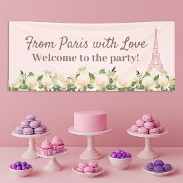 Von Paris Liebe Eiffelturm Pink White Floral Banner