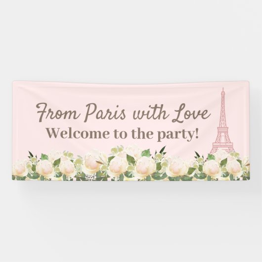Von Paris Liebe Eiffelturm Pink White Floral Banner (Horizontal)