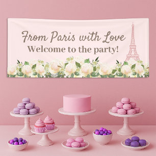 Von Paris Liebe Eiffelturm Rosa Weiß Floral Banner