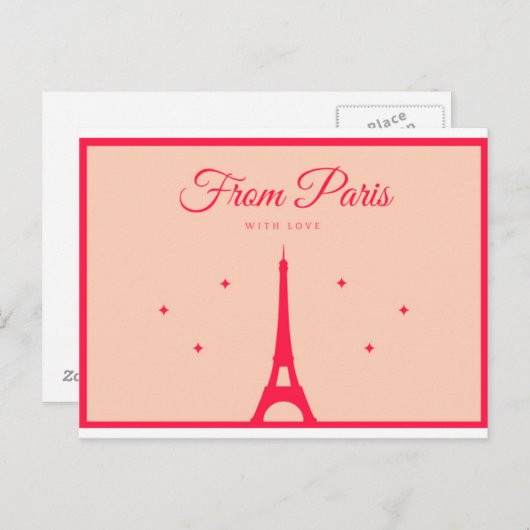 Von Paris mit Liebe - Rote Schrift Postkarte (Vorne/Hinten)