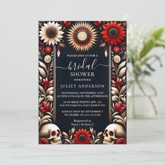 von Ruby Claret White Heart Red Black Brautparty Einladung (Stehend Vorderseite)