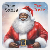 Von Santa Add Child's Name Afro American Quadratischer Aufkleber (Vorderseite)