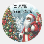 Von Santa Add Name Afro American Christmas Runder Aufkleber (Vorderseite)