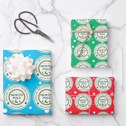 von Santa-Aufklebern Nordpol Geschenkpapier Set (Vorderseite)