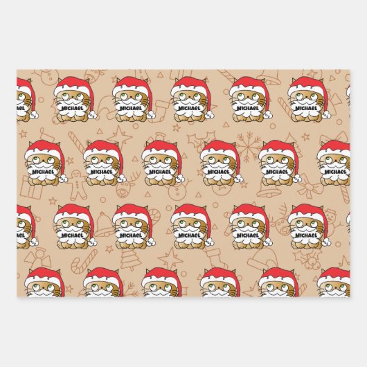 Von Santa Niedlich Cat Funny Hamster Wrapping Pape Geschenkpapier Set (Vorderseite 3)