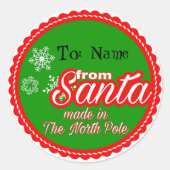 Von Santa Personalisiert Runder Aufkleber (Vorderseite)