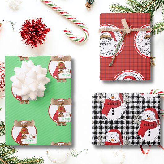 Von Santa Special Delivery Snowman Rentier Geschenkpapier Set