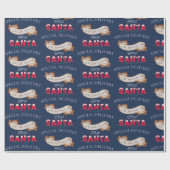 Von Santa Your Name auf Navy Blue Weihnachten Geschenkpapier (Flach)