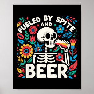Von Spite and Biere Halloween Skeleton Floral Poster