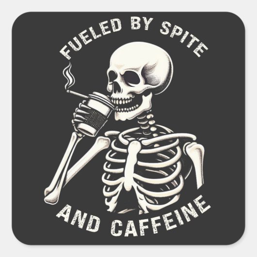 Von Spite und Coffein gespeist Skeleton Coffee Lov Quadratischer Aufkleber (Vorderseite)