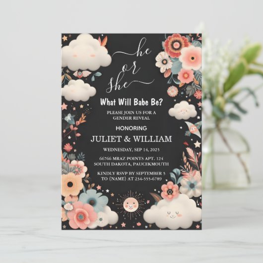 Von Stash Fun Cloud Family in Spanisch Gender Reve Einladung (Stehend Vorderseite)