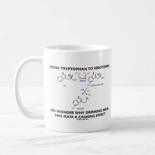 Von Tryptophan zu Serotonin (Chemie-Spaß) Kaffeetasse (Links)
