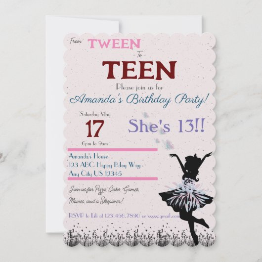 Von Tween zu Teenager-Einladung Einladung (Vorderseite)
