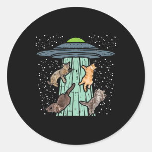 Von Ufo Funny Alien Space entführte Katzen Lover M Runder Aufkleber