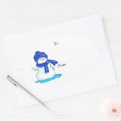 Von und zum Label mit Schneemann in blau Ovaler Aufkleber (Umschlag)