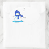 Von und zum Label mit Schneemann in blau Ovaler Aufkleber (Tasche)