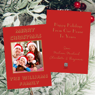 Von unserem Haus zu Ihrem Red & Gold Weihnachts-Fo Feiertagskarte