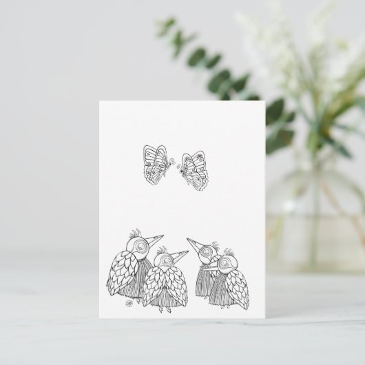 Von Vögeln und Schmetterlingen - Farbe für sich Postkarte (Stehend Vorderseite)